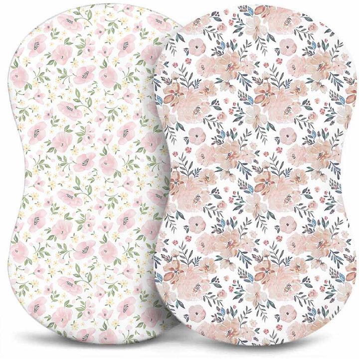 TotAha Jersey Knit Bassinet Cradle Sheets - Meredith Allover Floral & Pale Pink Flowers