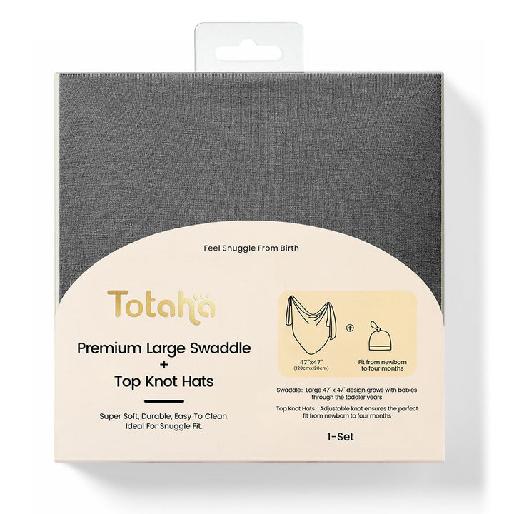 TotAha Baby Swaddle Set with Baby Beanie Hat - Grey
