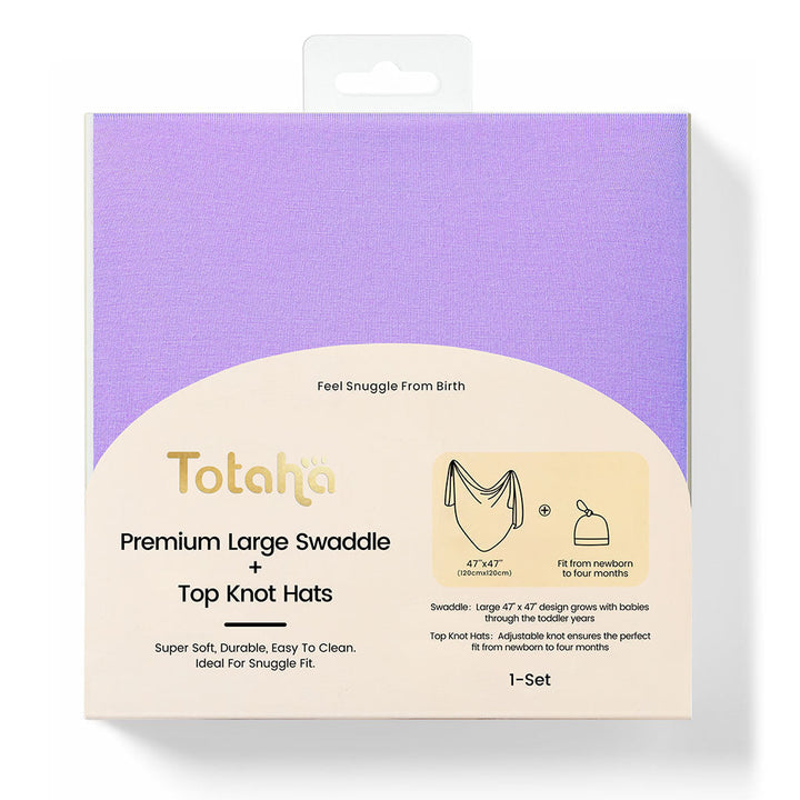 TotAha Baby Swaddle Set with Baby Beanie Hat - Purple