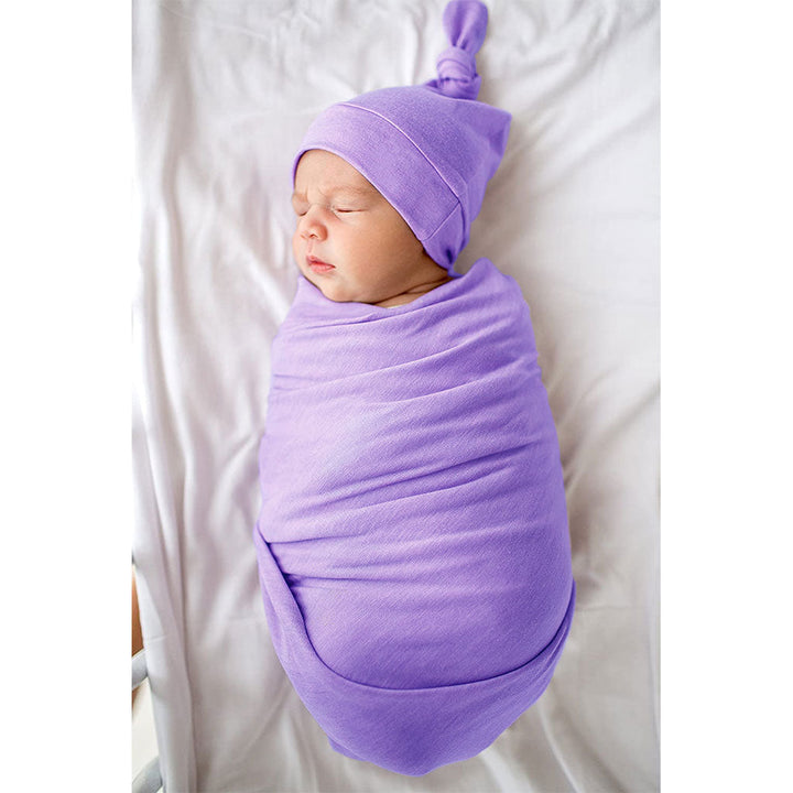 TotAha Baby Swaddle Set with Baby Beanie Hat - Purple