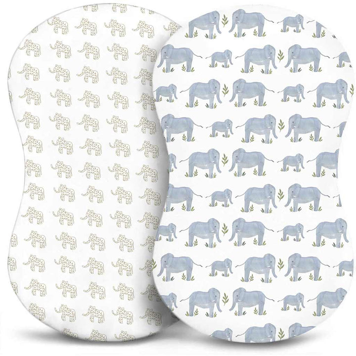 TotAha Jersey Knit Bassinet Cradle Sheets  -  Watercolor Elephant & Colorful Elephant