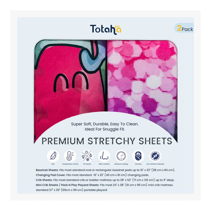TotAha Jersey Knit Bassinet Cradle Sheets - Pink Buds & Green Leaves
