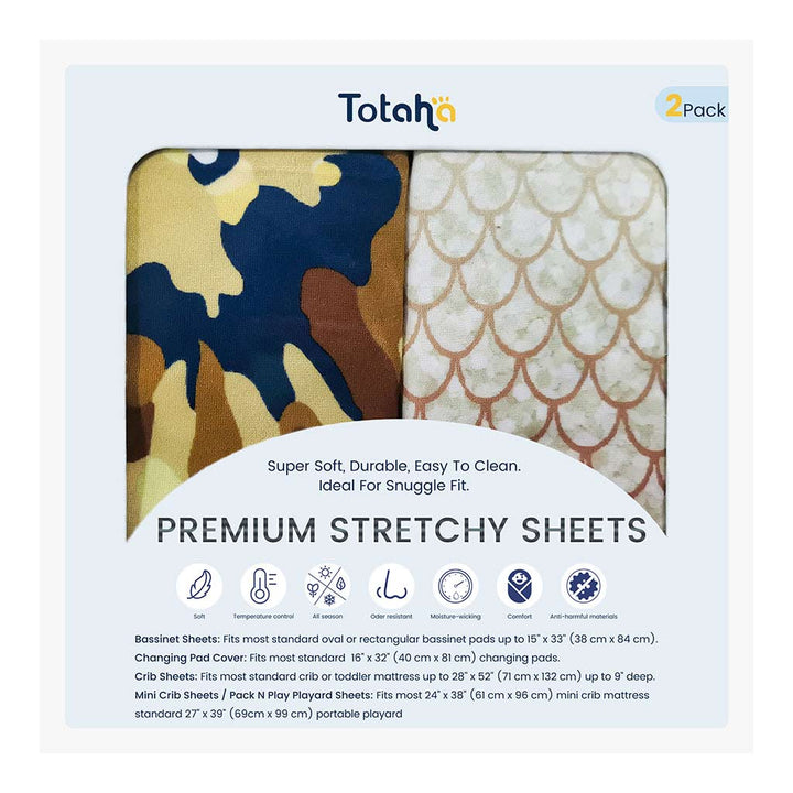 TotAha Jersey Knit Bassinet Cradle Sheets - Buffalo & Color Block