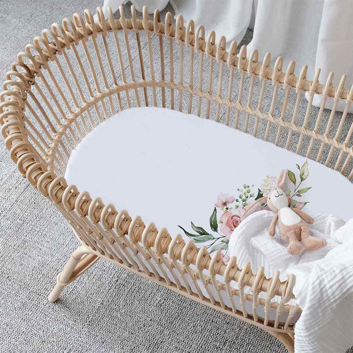 TotAha Jersey Knit Bassinet Cradle Sheets - Meredith Allover Floral & Pale Pink Flowers
