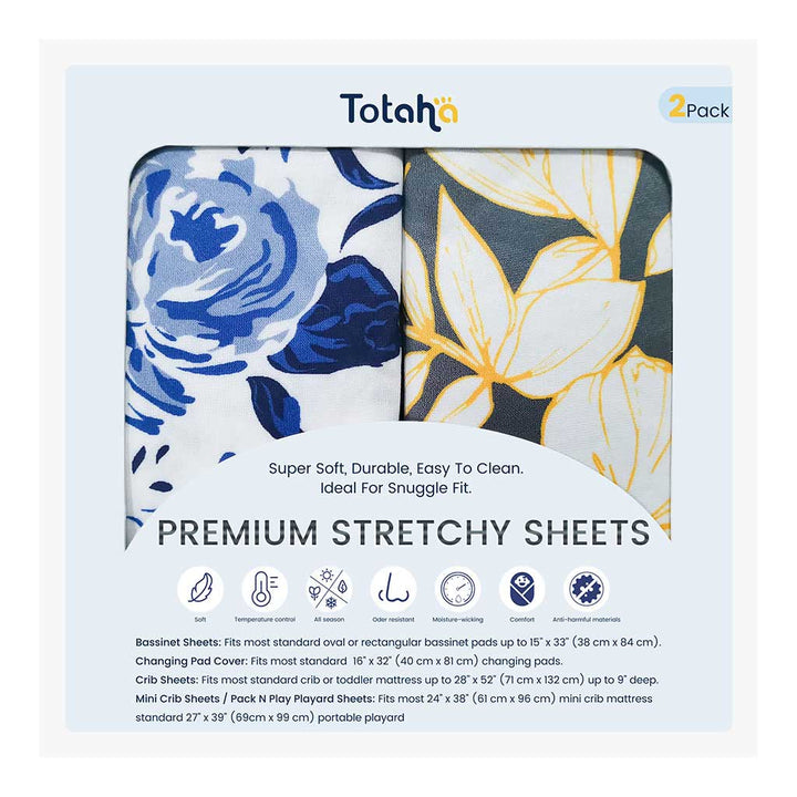 TotAha Jersey Knit Bassinet Cradle Sheets - Summer Floral & Spring Floral