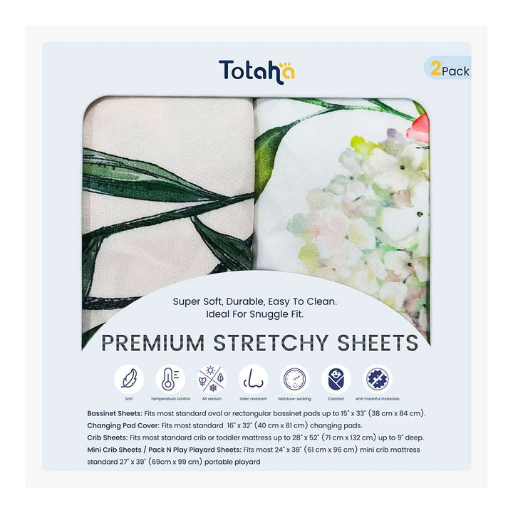 TotAha Pack N Play Playard Sheets - Pink Buds & Green Leaves