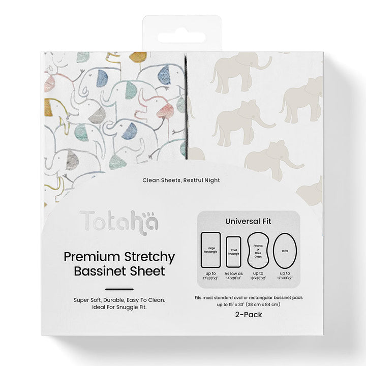 TotAha Jersey Knit Bassinet Cradle Sheets - Star Elephant & Jungle Elephant