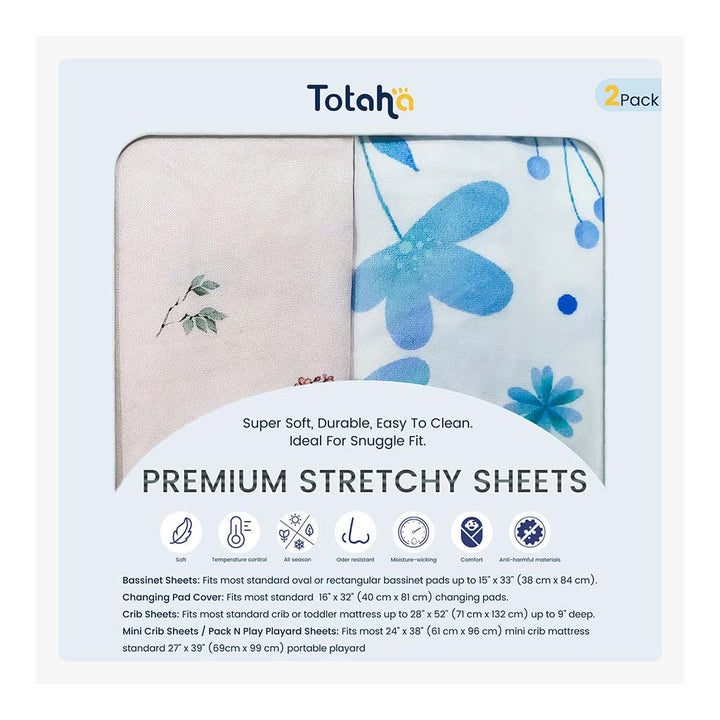 TotAha Pack N Play Playard Sheets - Colorful Floral & Blue Flowers